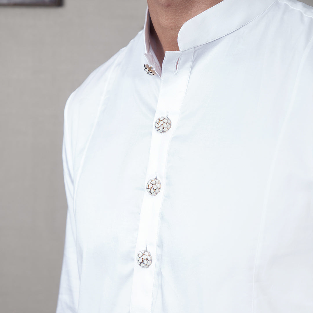 White Virgule Cotton Kurta