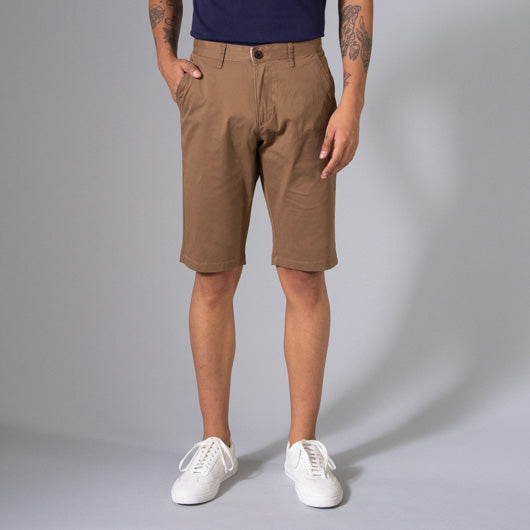 Roasted Umber Light Brown Cotton Lycra Stretch Shorts