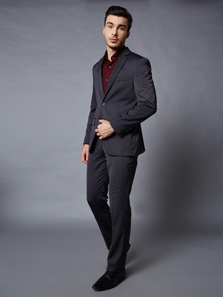 Striped Suit Grey Suit Maroon Shirt Portofino Charcoal Grey Piece