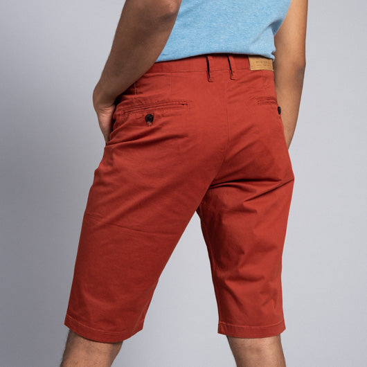 Terra Cotta Orange Red Cotton Lycra Stretch Shorts