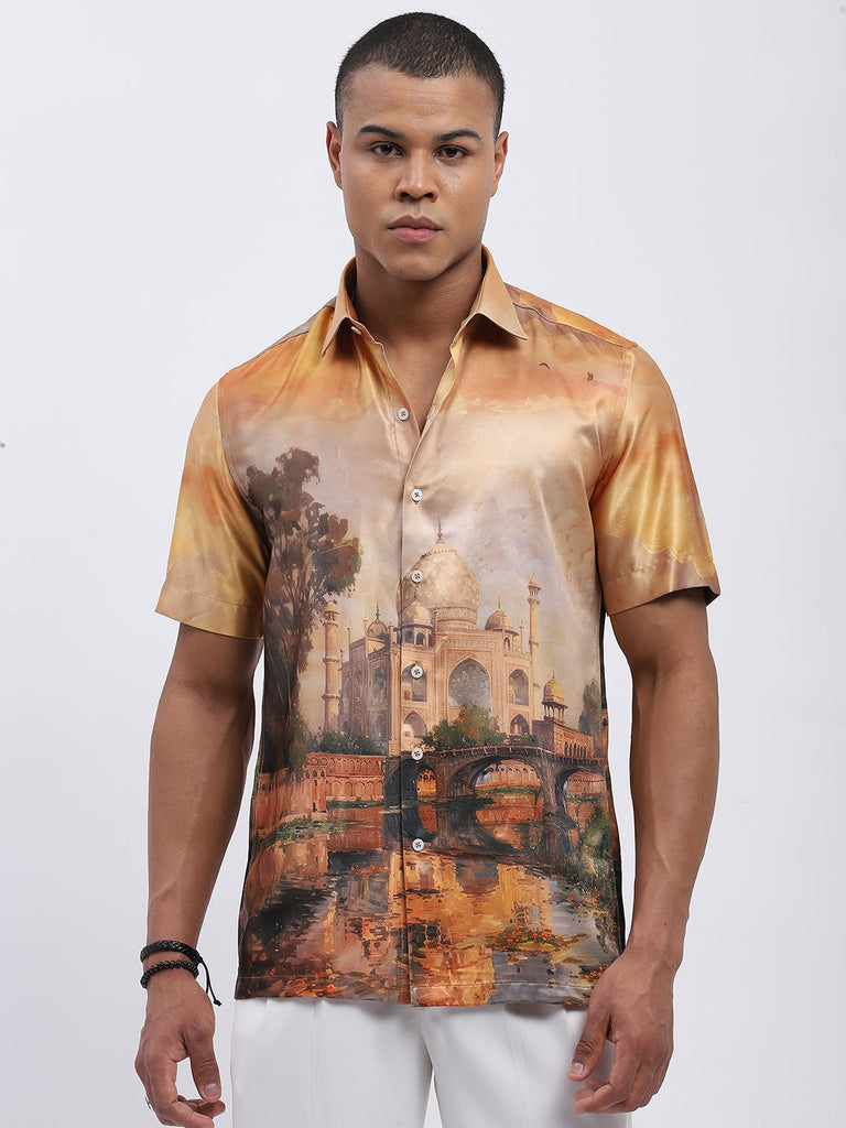 Golden Taj Mahal Print Shirt