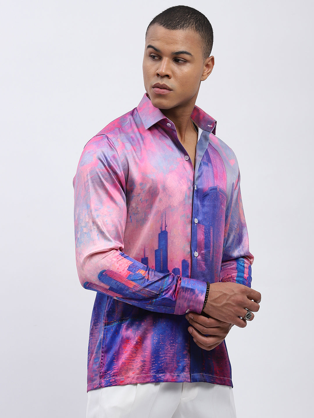 Pink Cityscape Full Sleeve Shirt