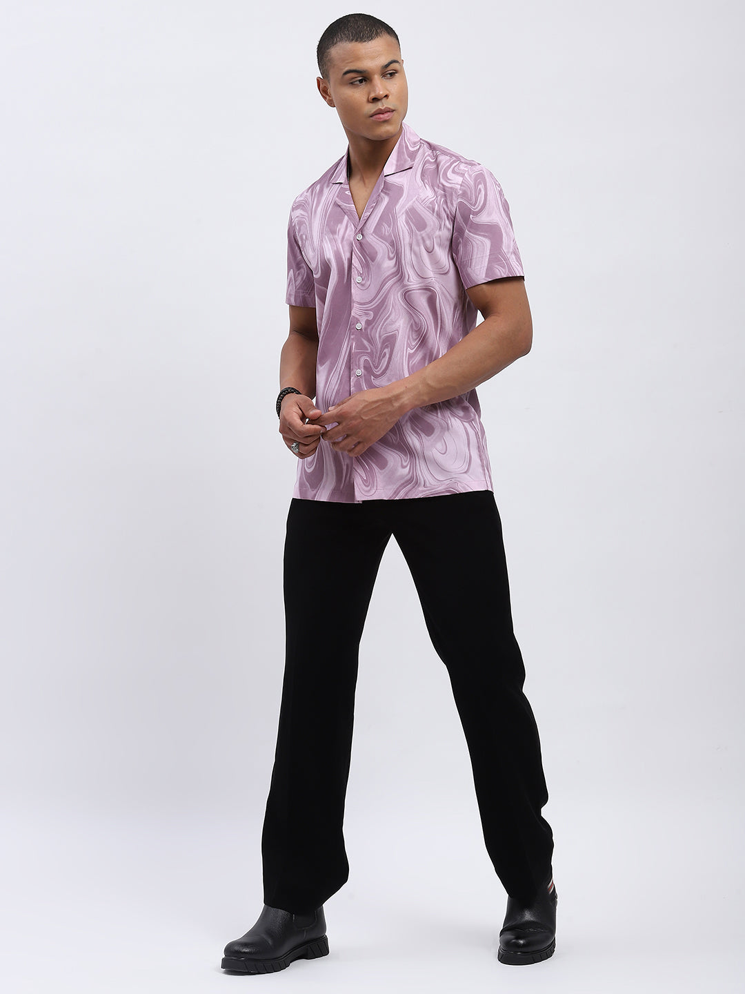 Lavender Marble Print Men's Resort Shirt