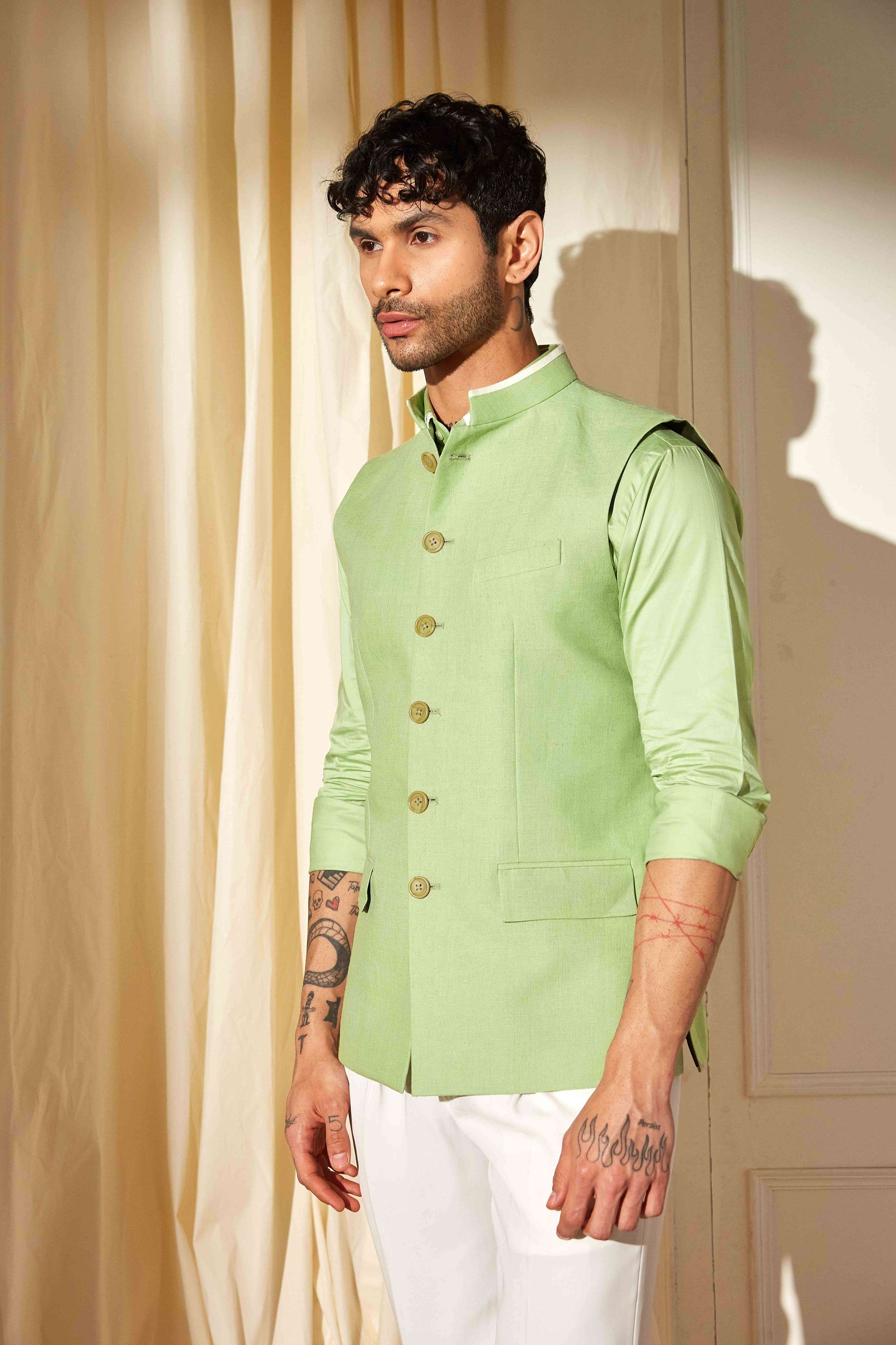 Pistachio Bloom Nehru Jacket