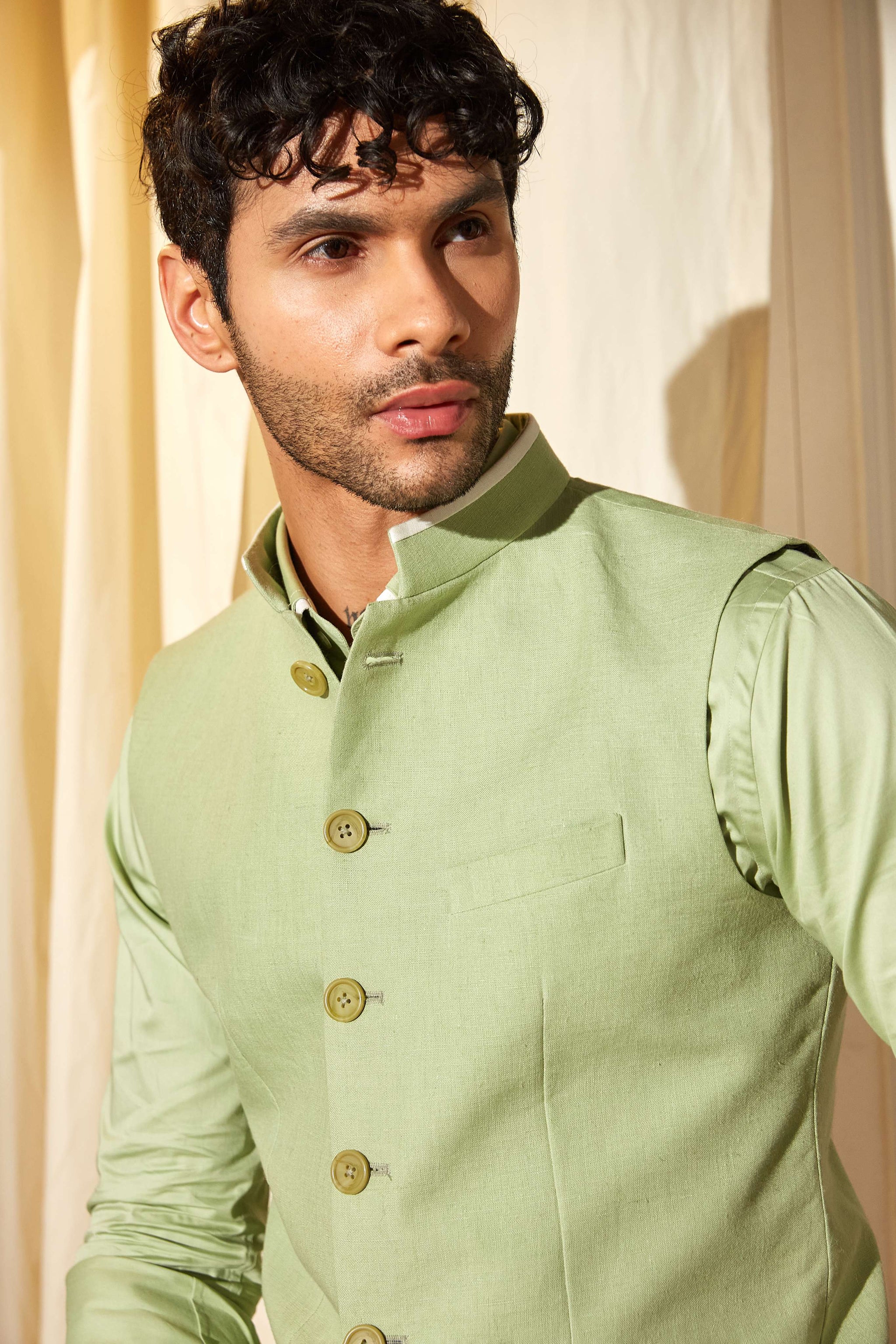Pistachio Bloom Nehru Jacket