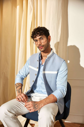 Blue Frost Paneled Nehru Jacket