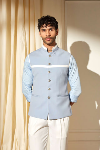 Blue Frost Paneled Nehru Jacket