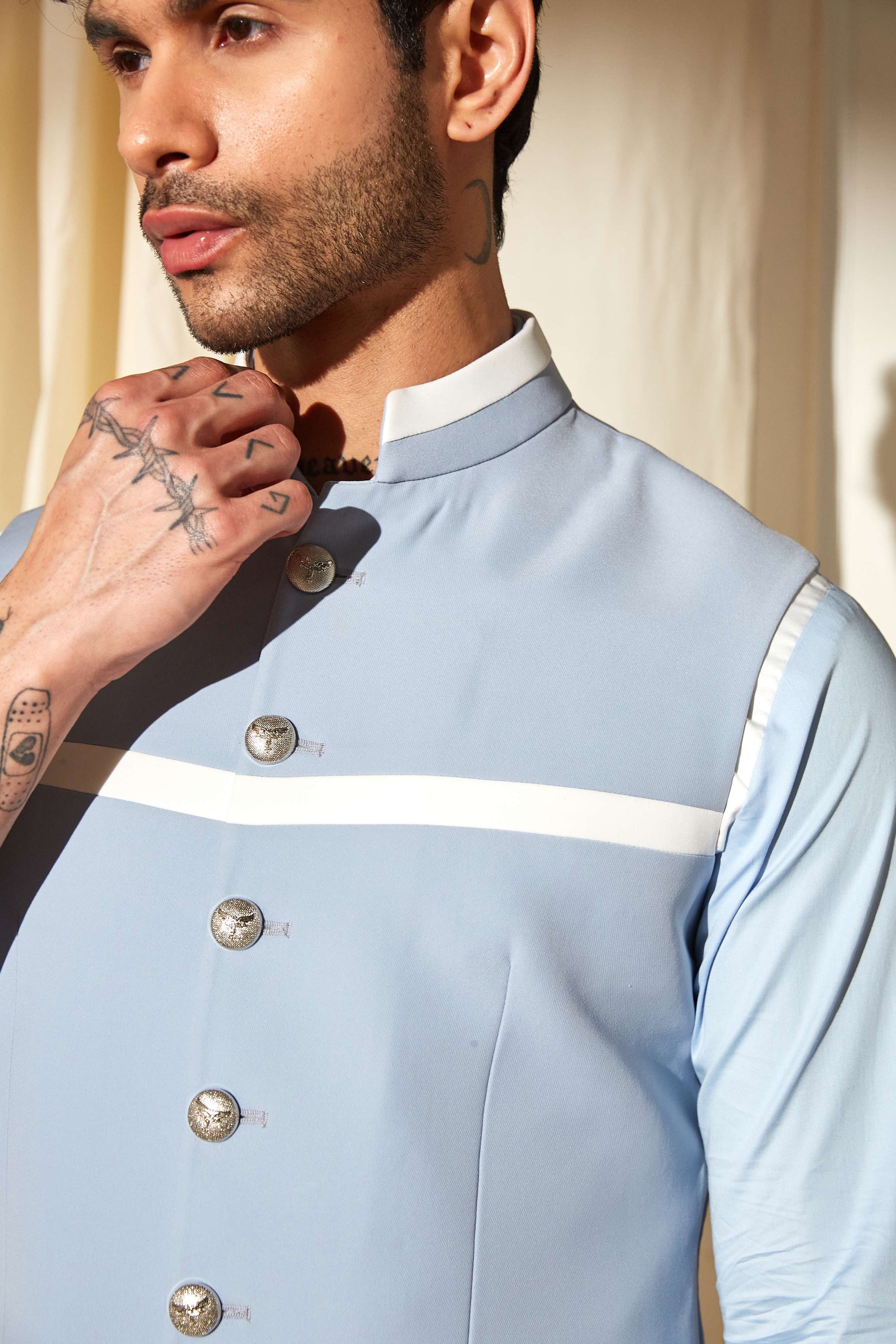 Blue Frost Paneled Nehru Jacket
