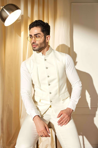 Cream Pintuck Nehru Jacket
