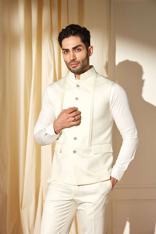 Cream Pintuck Nehru Jacket