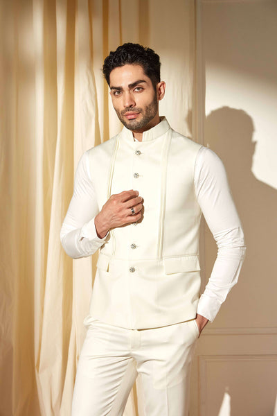 Cream Pintuck Nehru Jacket