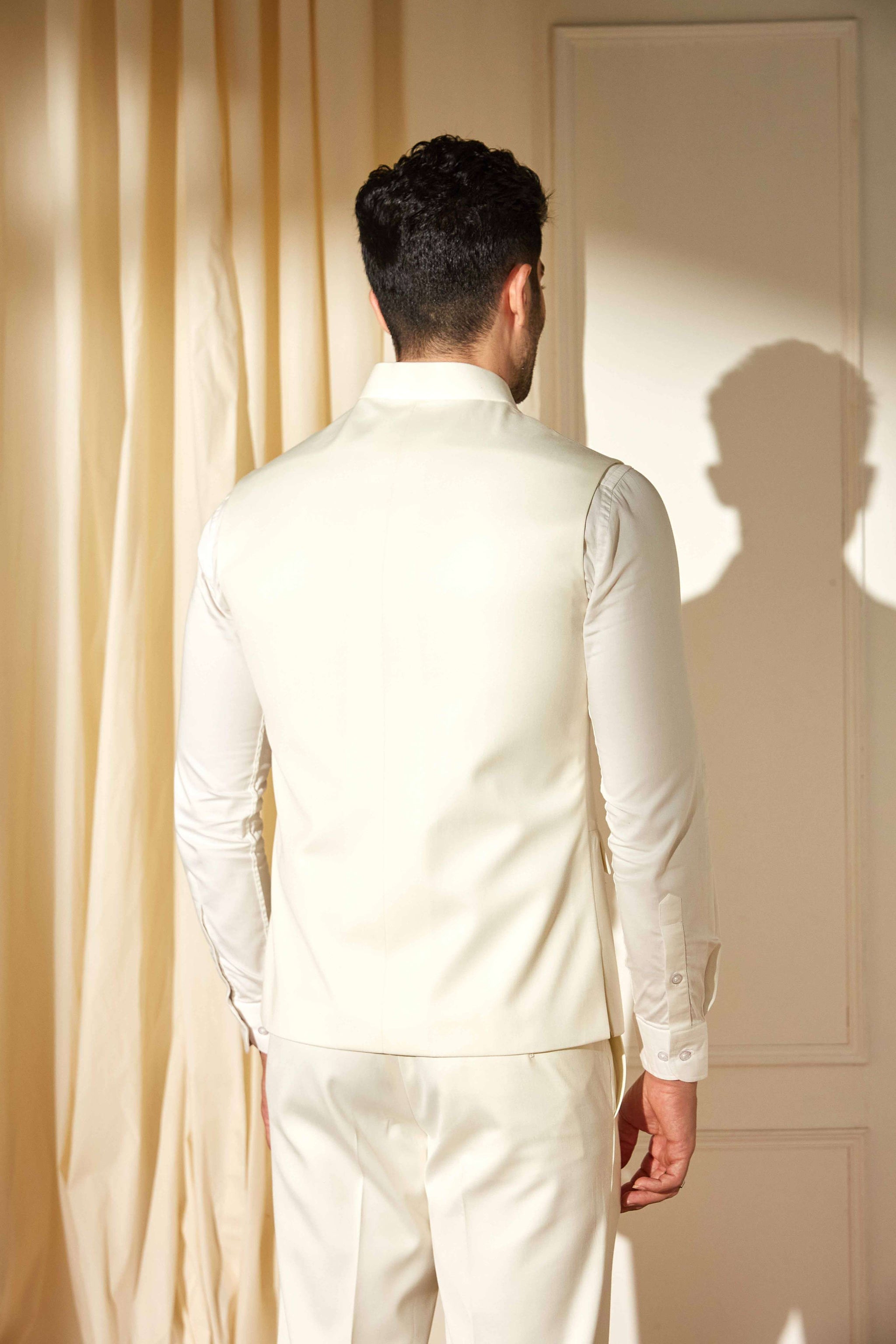Cream Pintuck Nehru Jacket