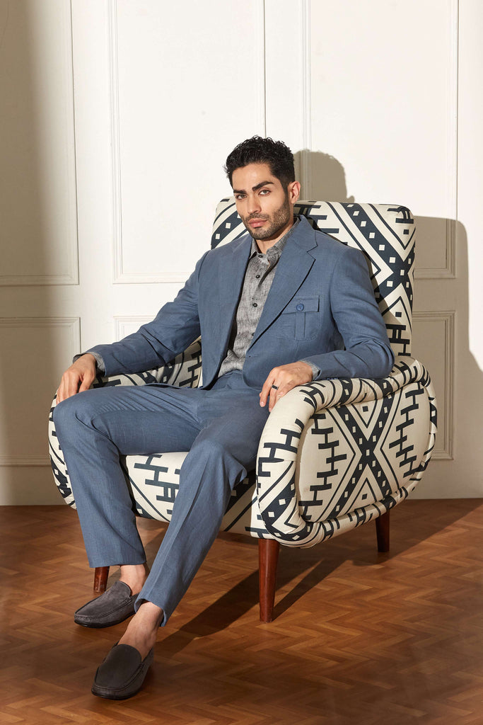 Stonewashed Blue Linen Suit