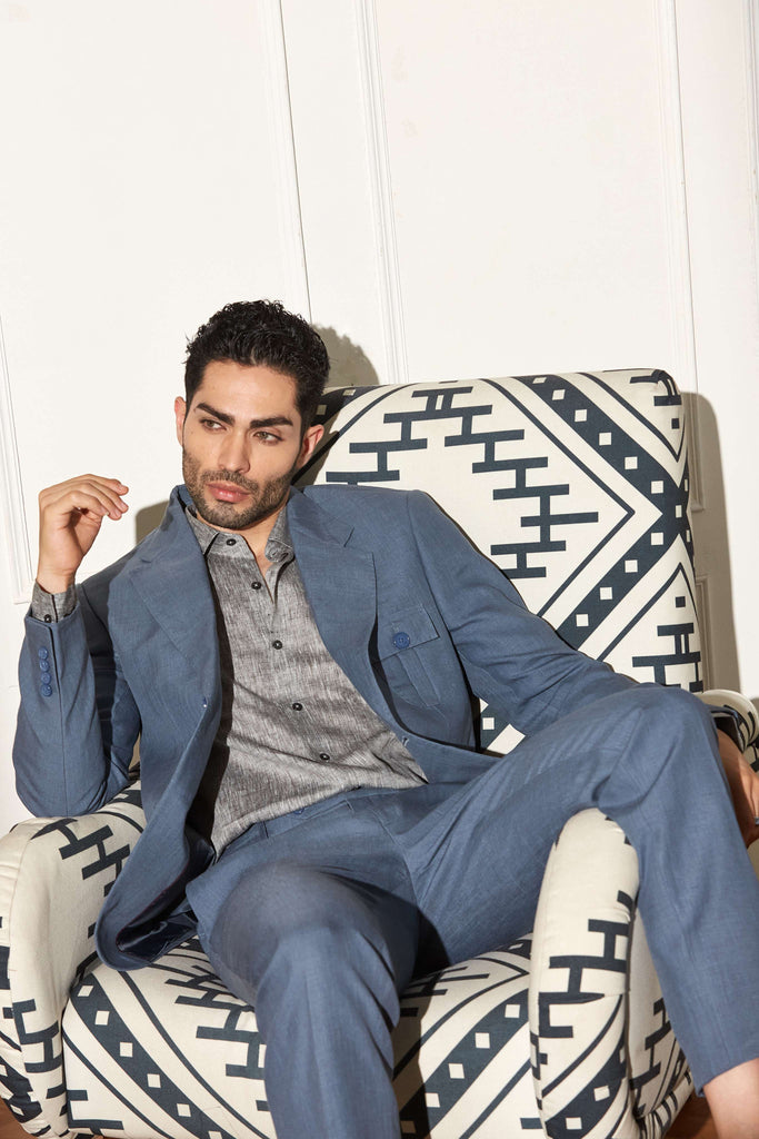 Stonewashed Blue Linen Suit
