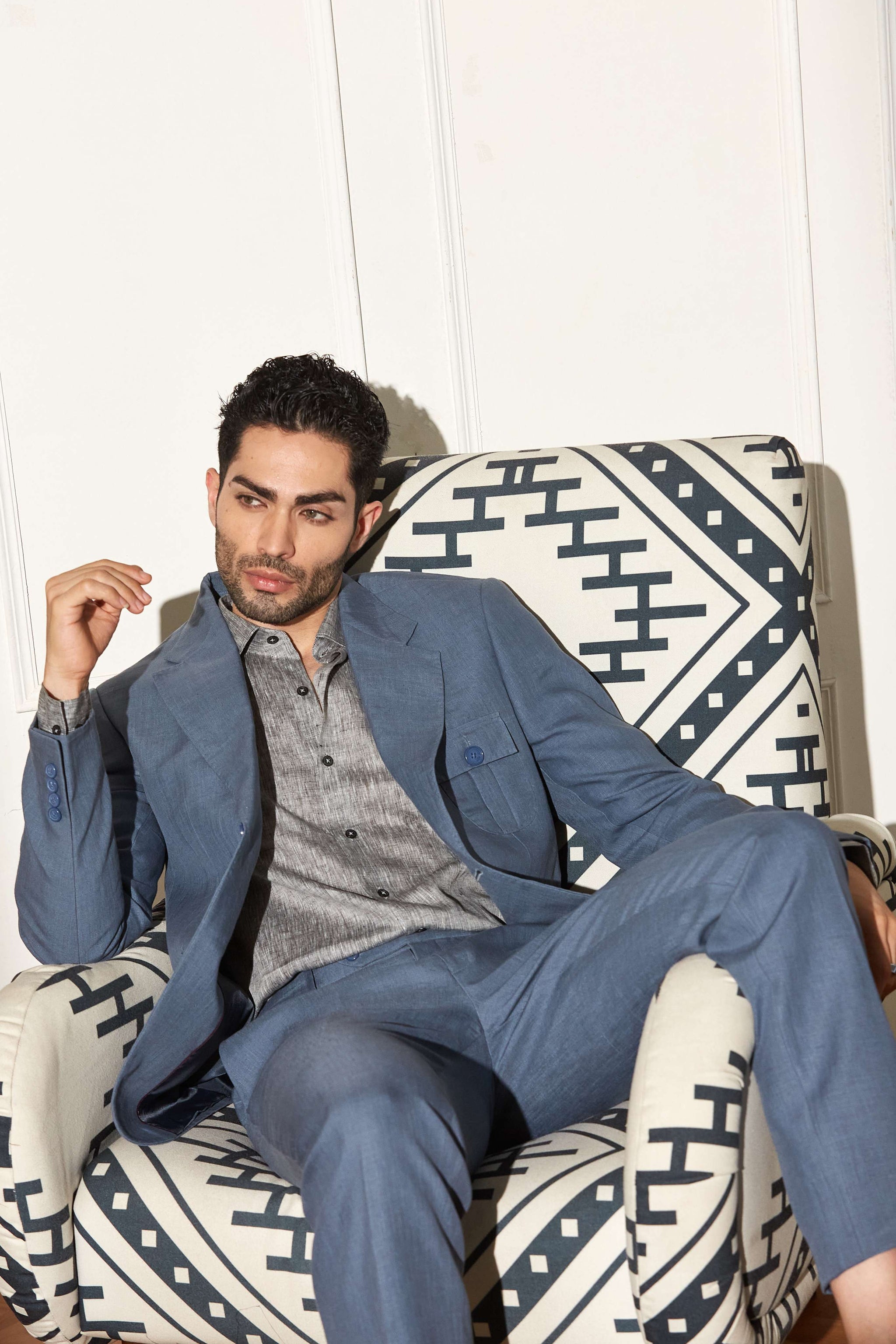 Stonewashed Blue Linen Suit