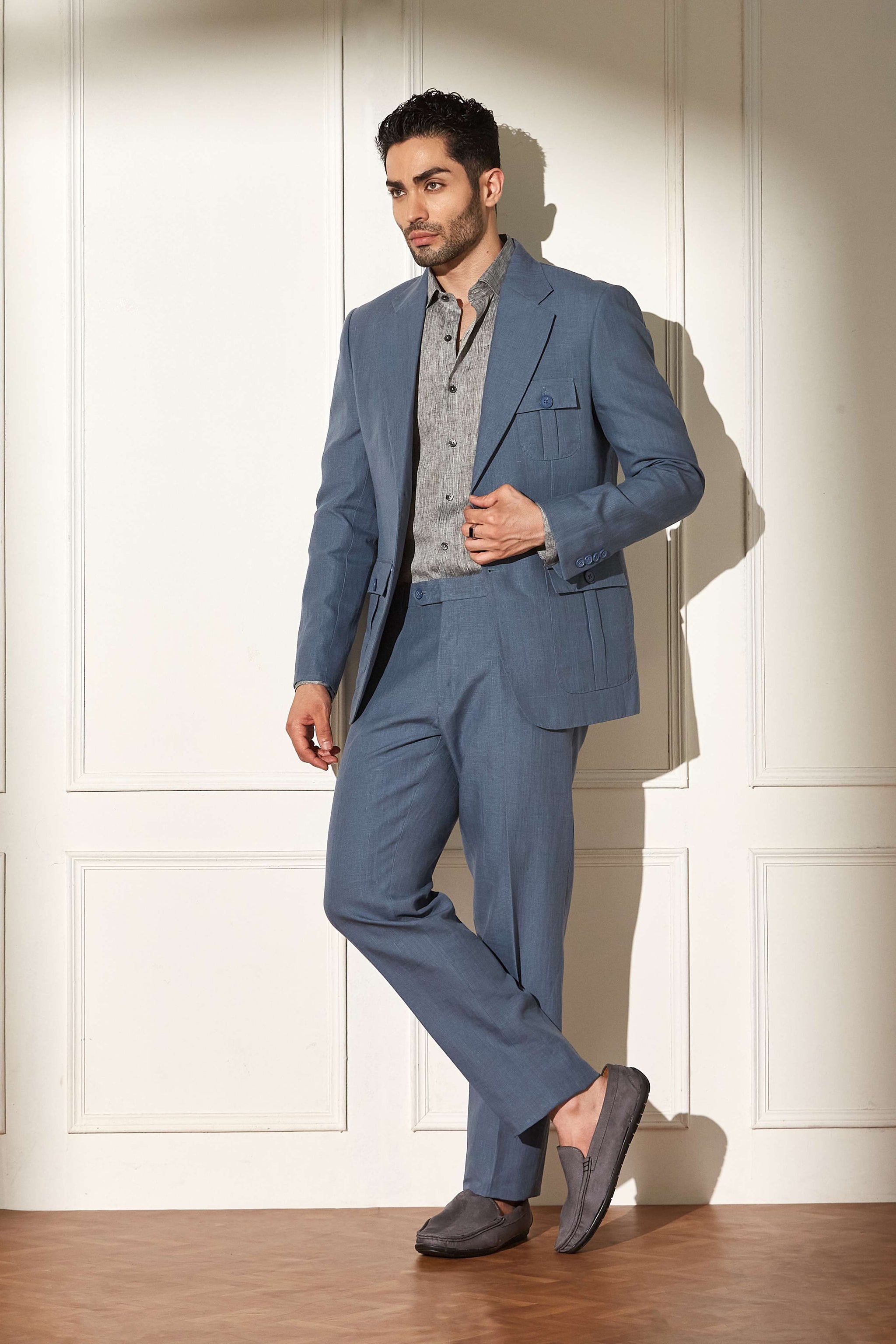 Stonewashed Blue Linen Suit
