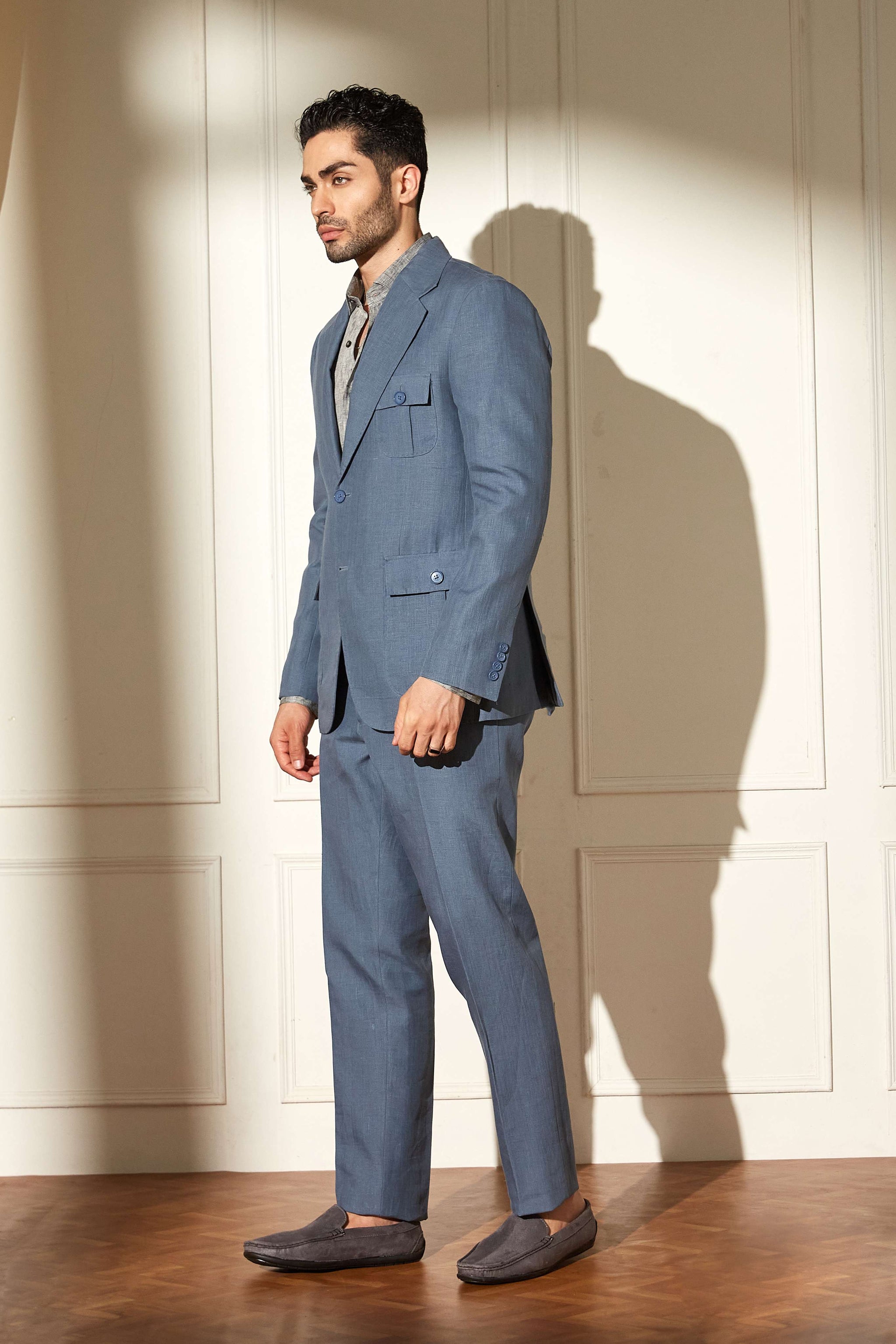 Stonewashed Blue Linen Suit