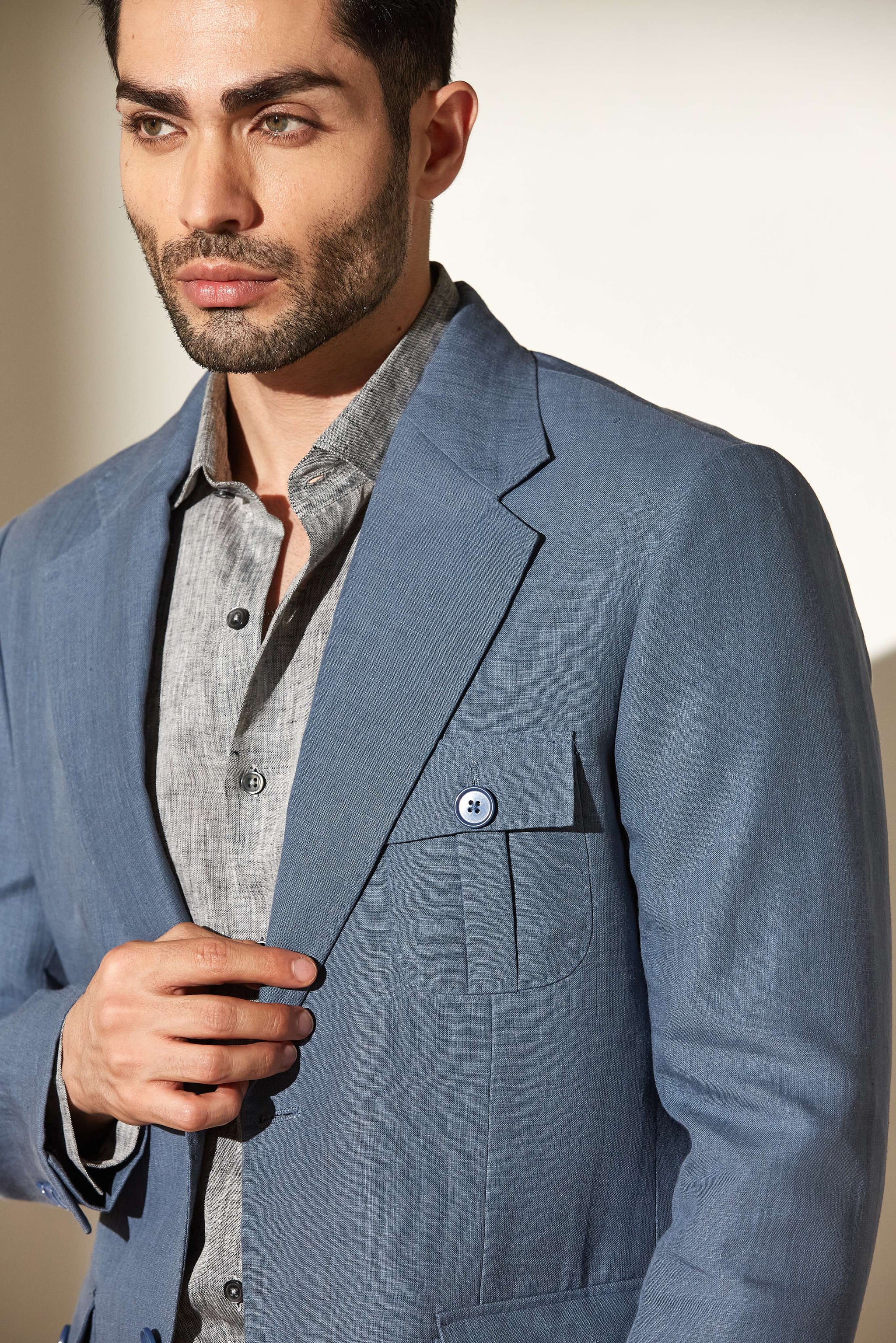 Stonewashed Blue Linen Suit