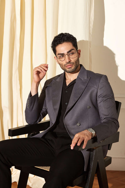 Charcoal Peak Double-Breasted Blazer