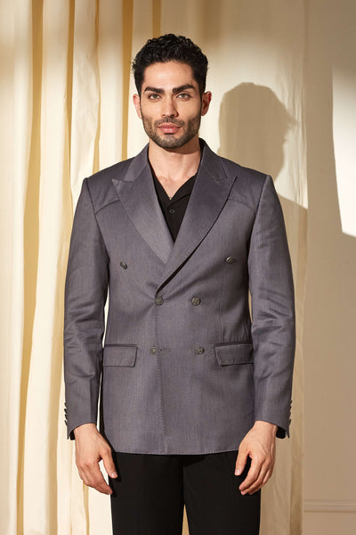Charcoal Peak Double-Breasted Blazer