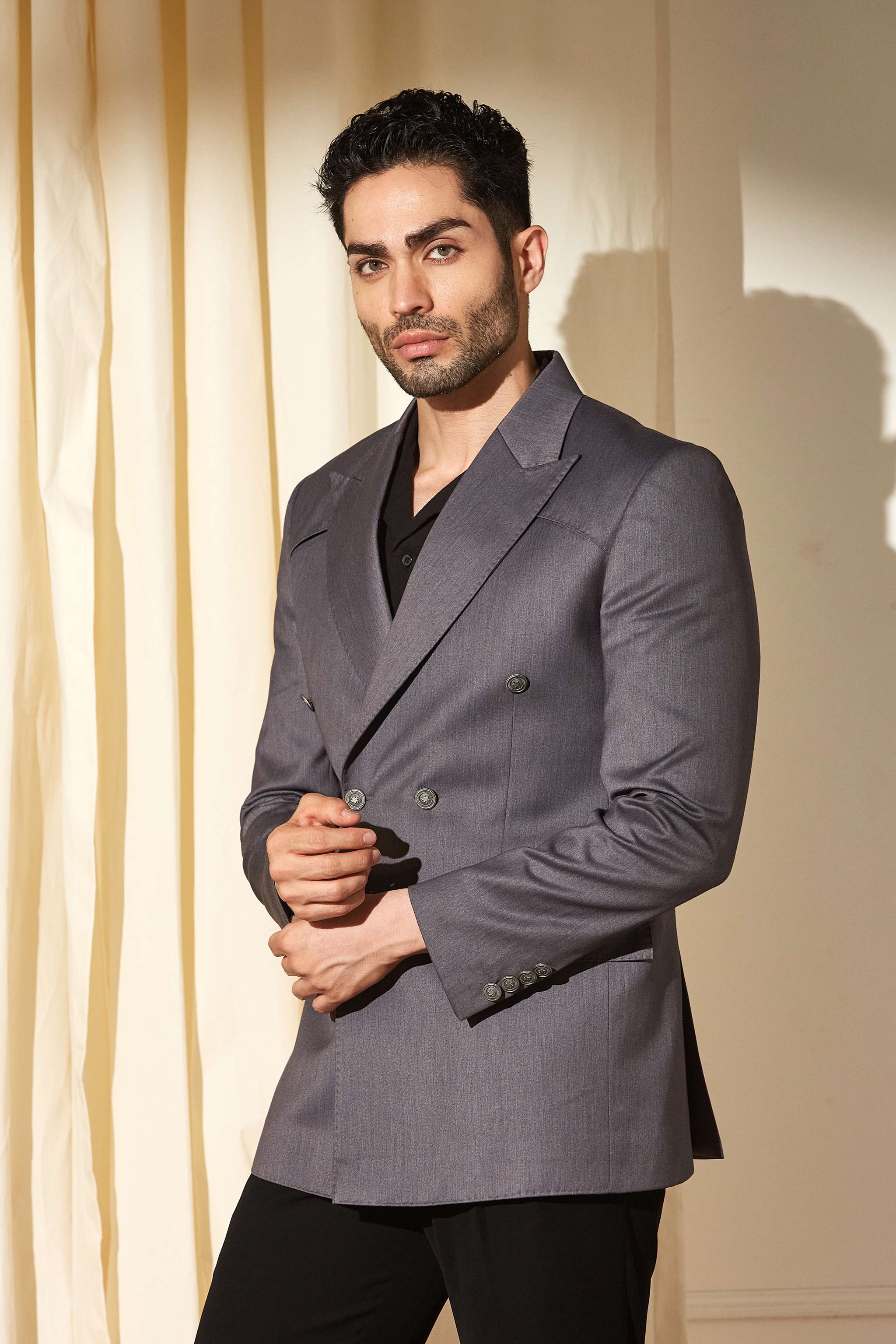 Charcoal Peak Double-Breasted Blazer