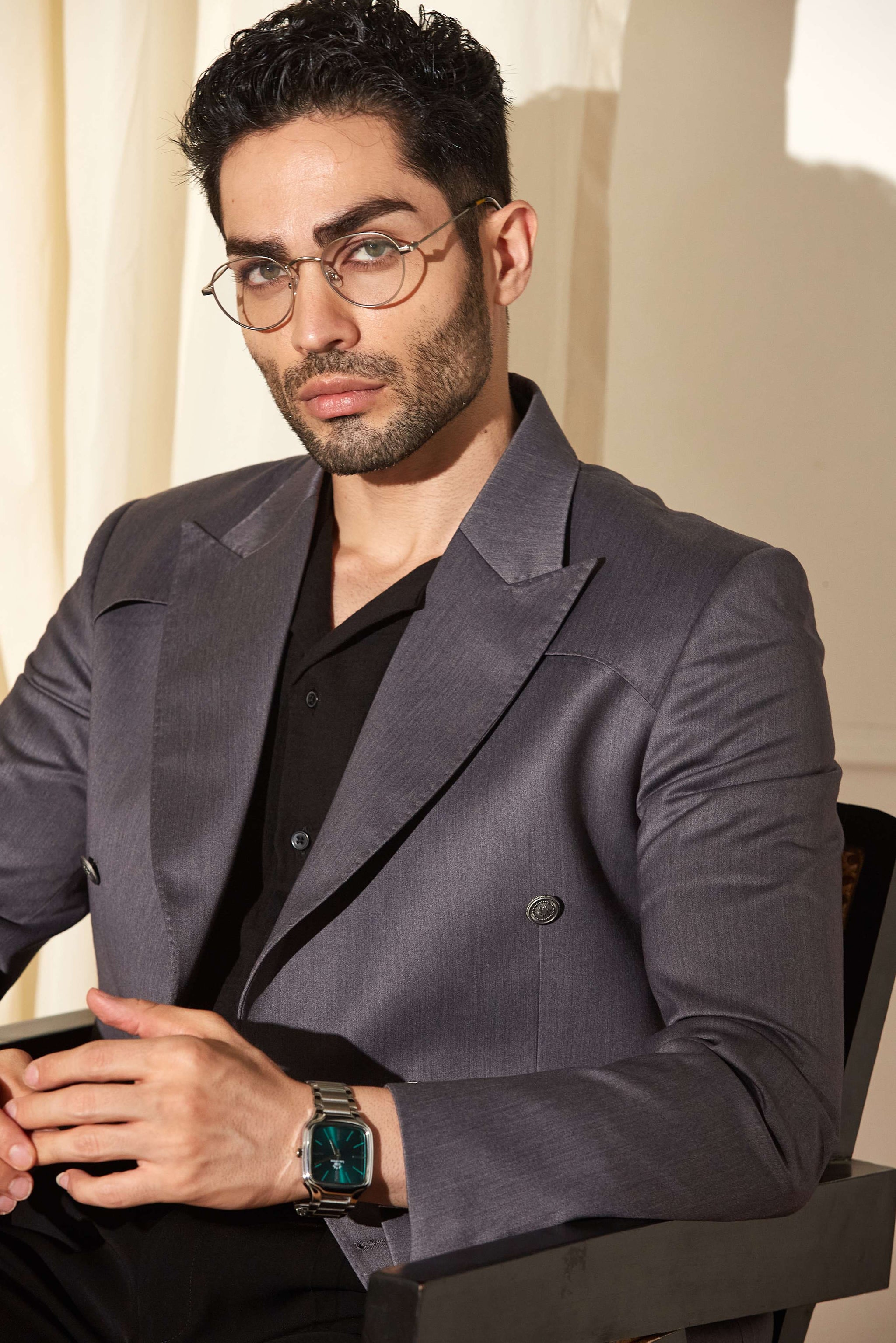 Charcoal Peak Double-Breasted Blazer