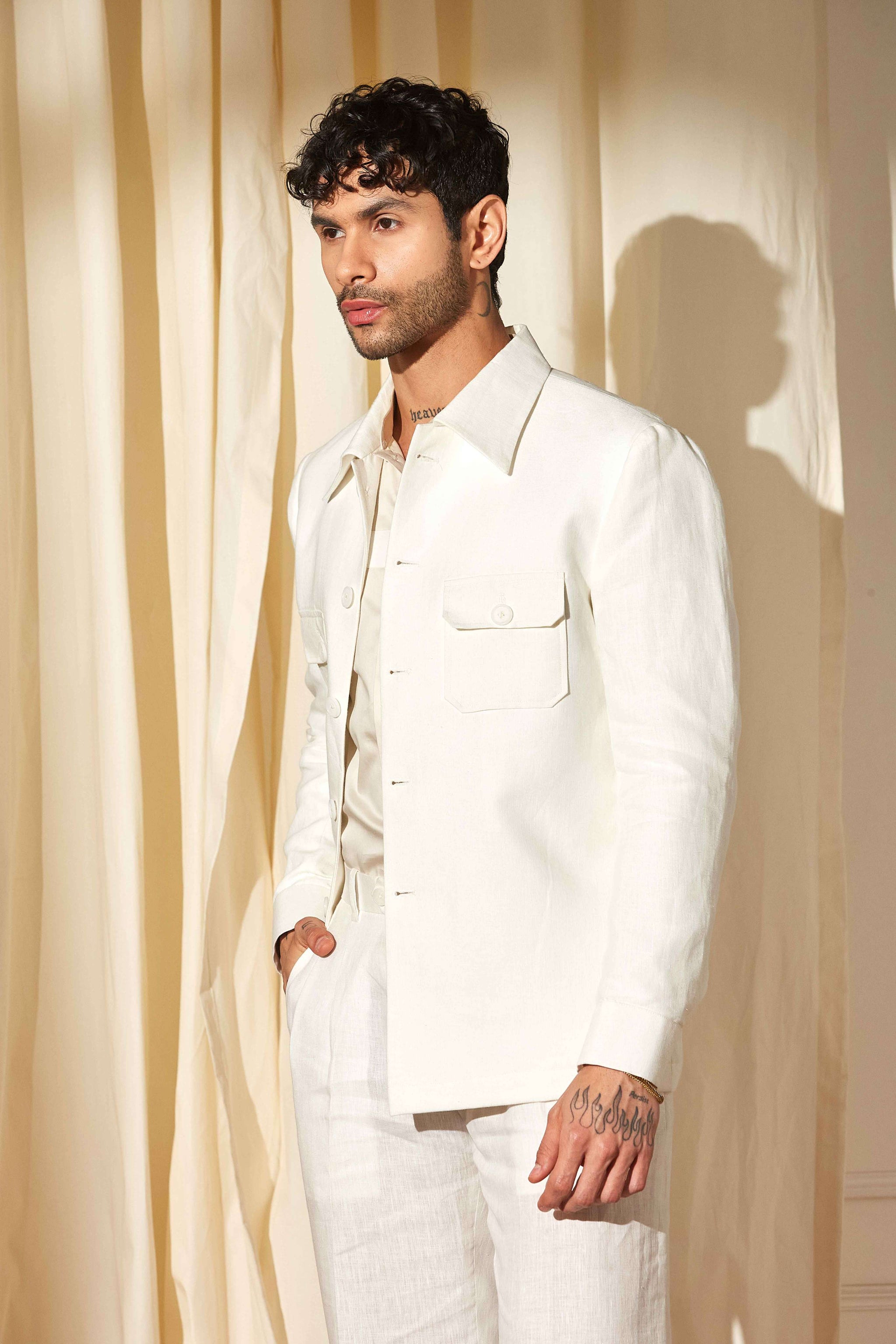 Chalk White Utility Shacket