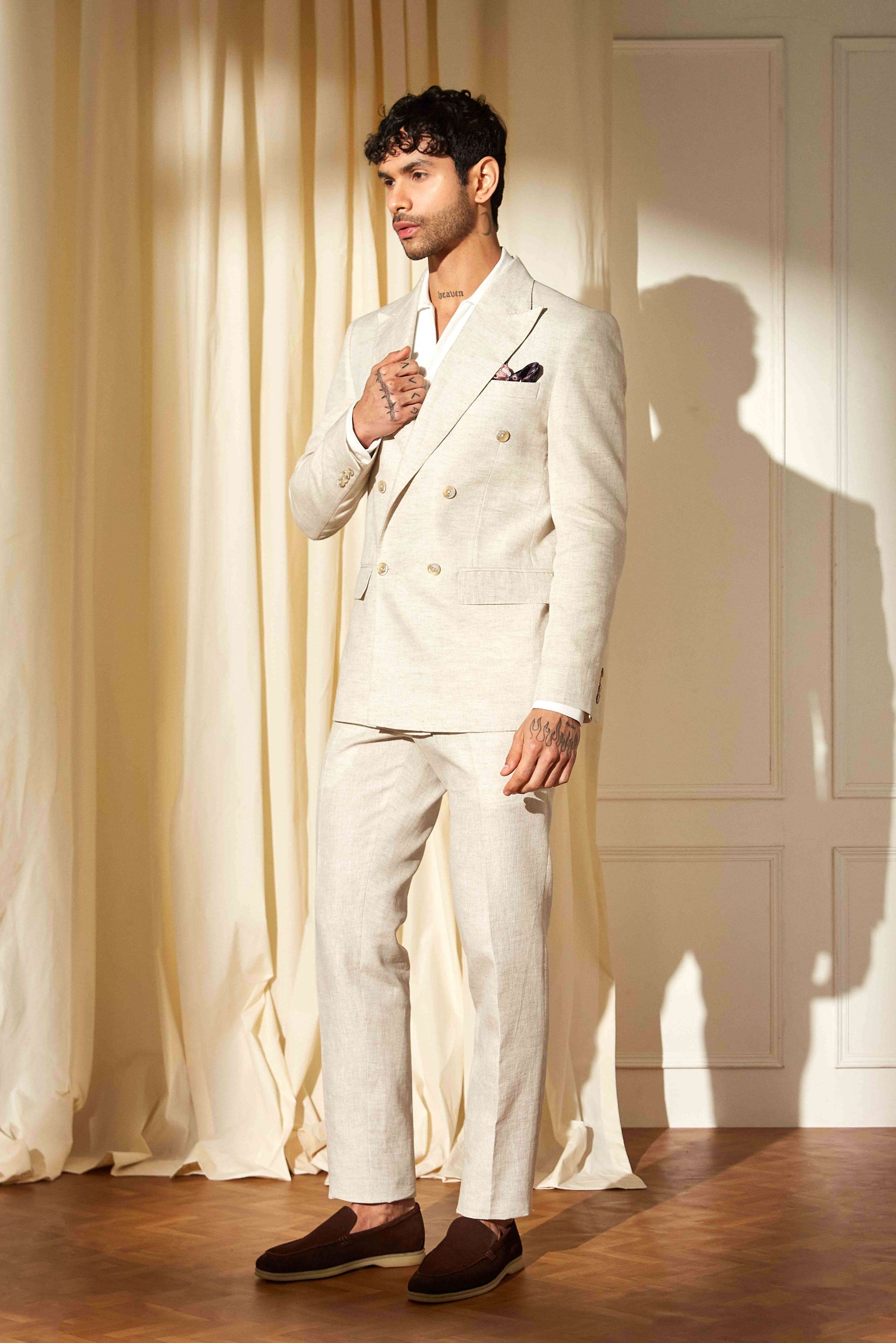 Almond Crème Double-Breasted Suit