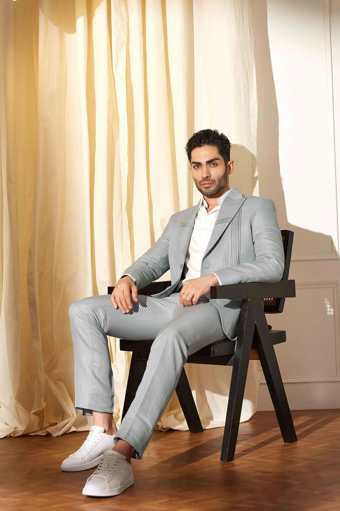 Silver Dusk Pintucks Suit