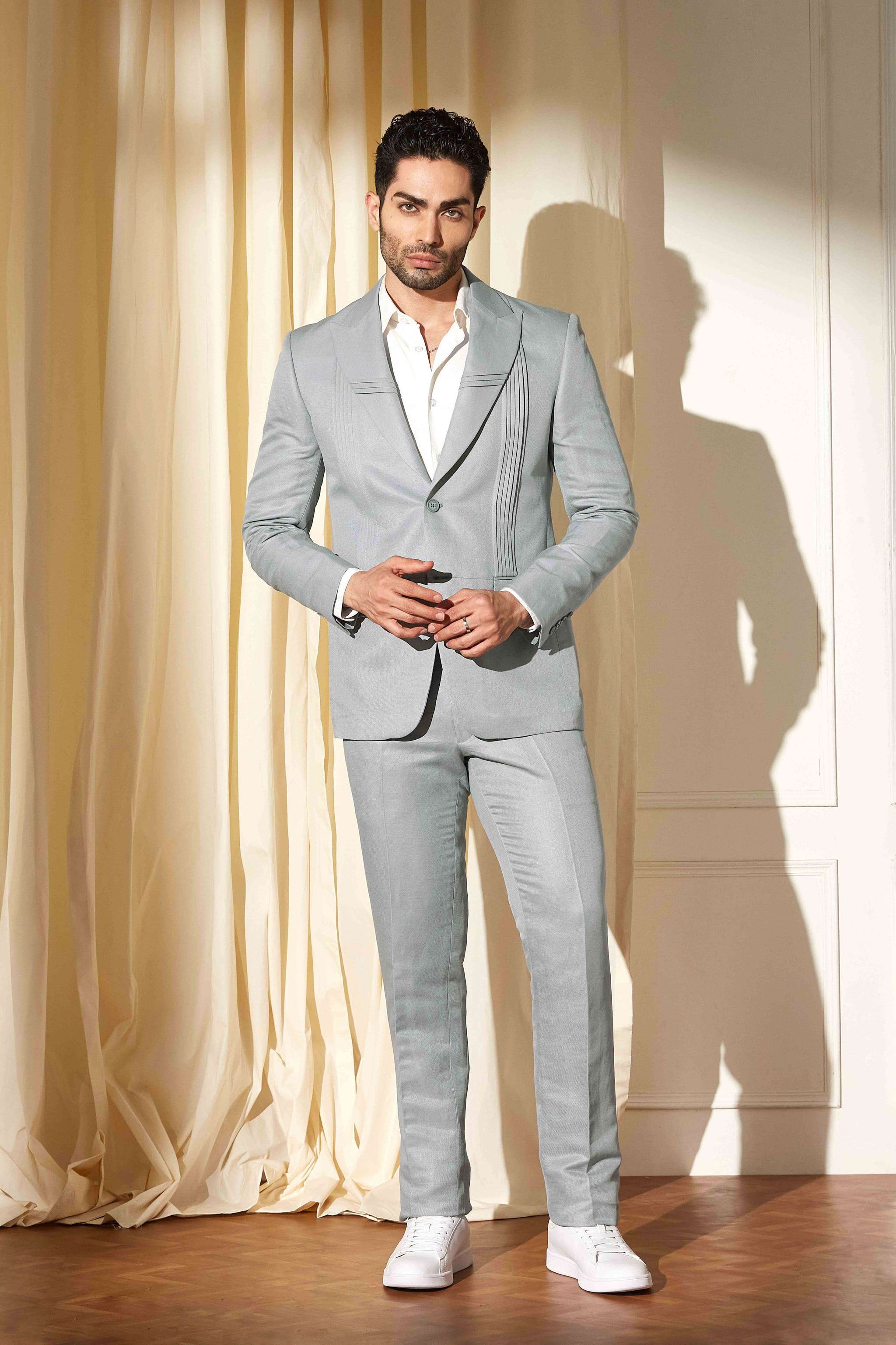 Silver Dusk Pintucks Suit