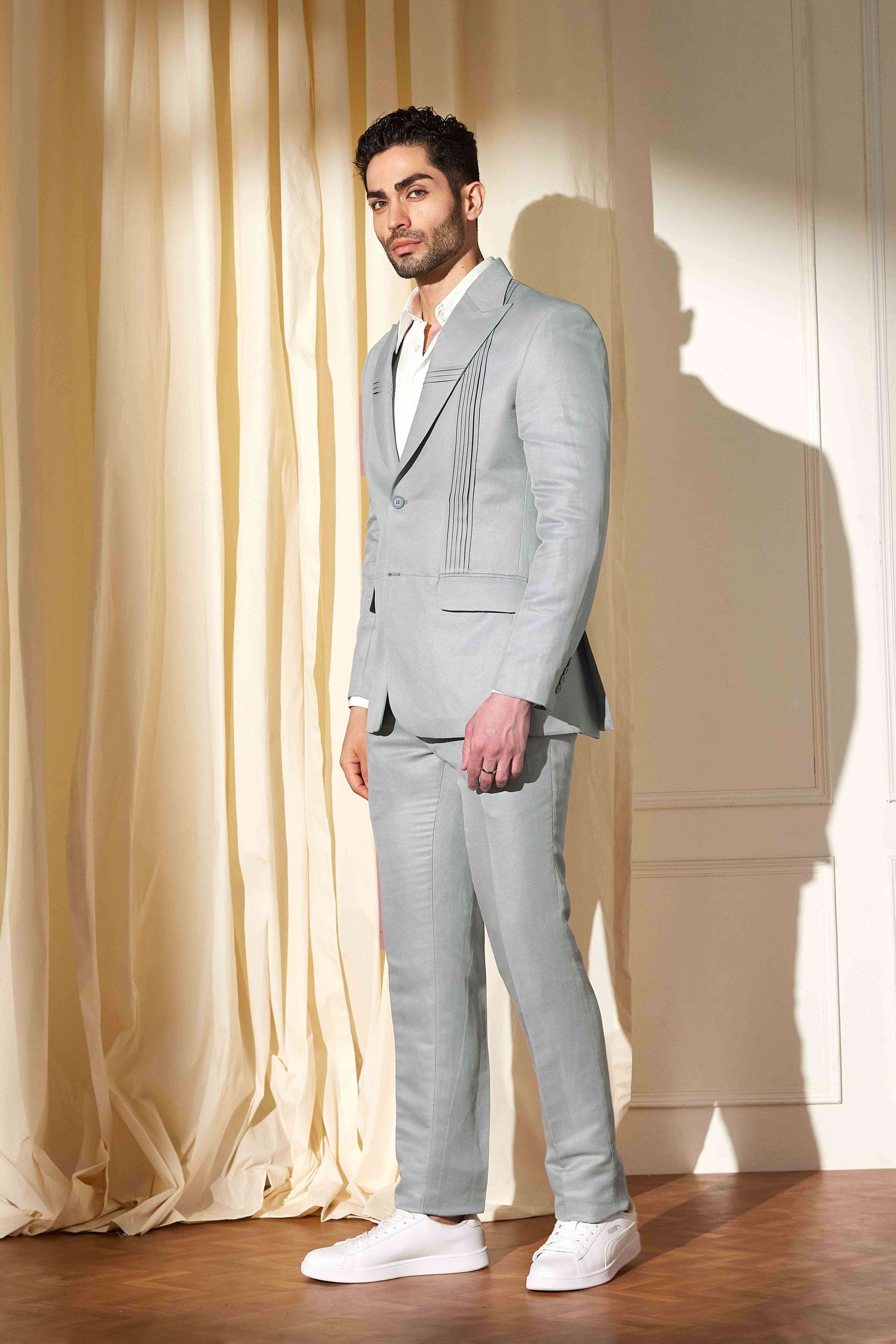 Silver Dusk Pintucks Suit