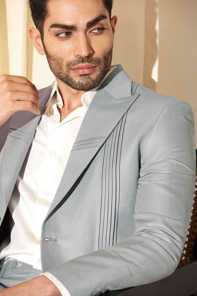 Silver Dusk Pintucks Suit