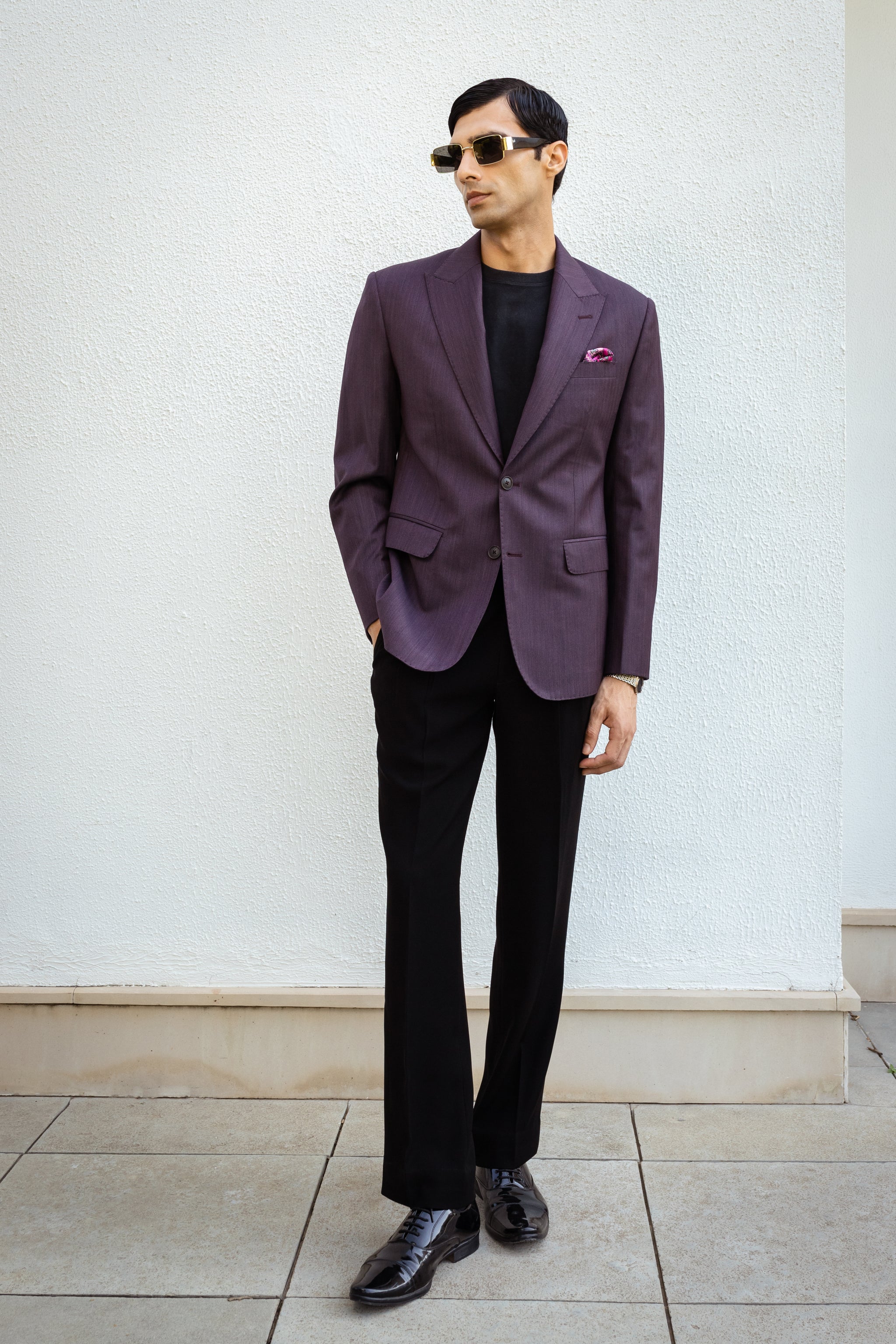 purple dress shirt black pants Men's Slim Fit Solid Color Dress Shirt (Purple) Purple / Large/16-16.5 Neck/32-33 Sleeve