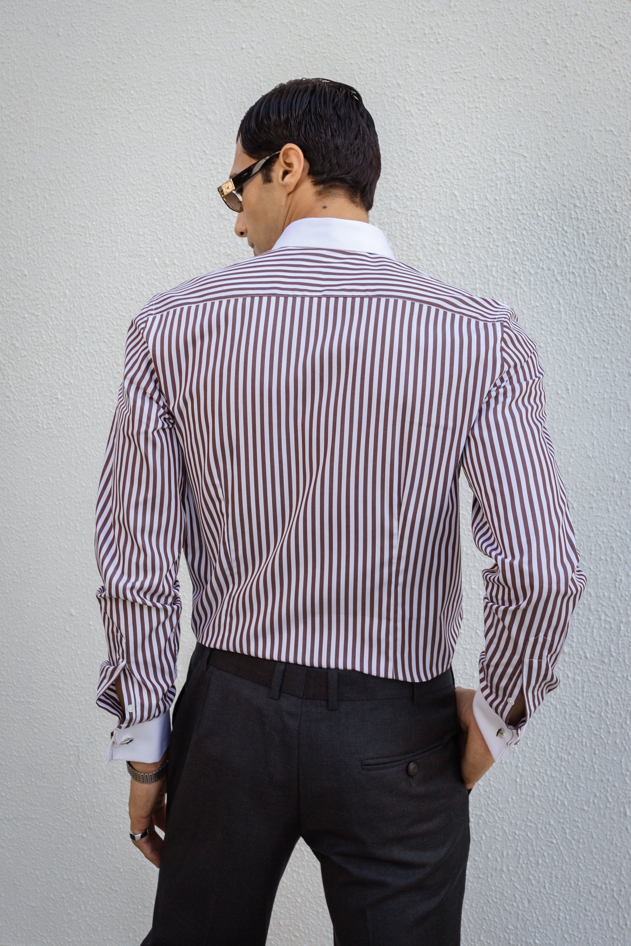 White Striped Banker Shirt.