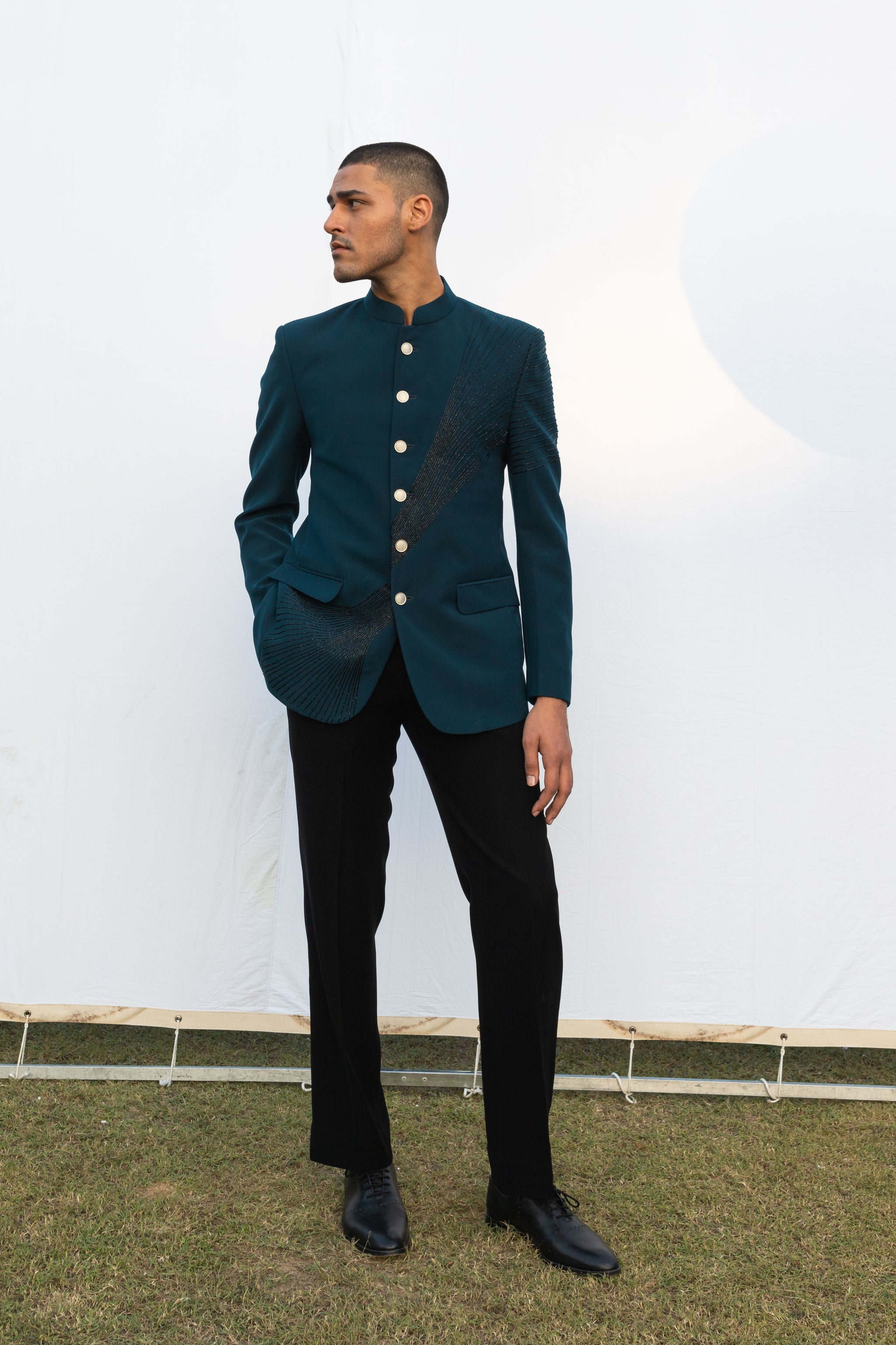 Buy Olive Green Grid Bandhgala Jacket for men Online from Indian Designers  2024