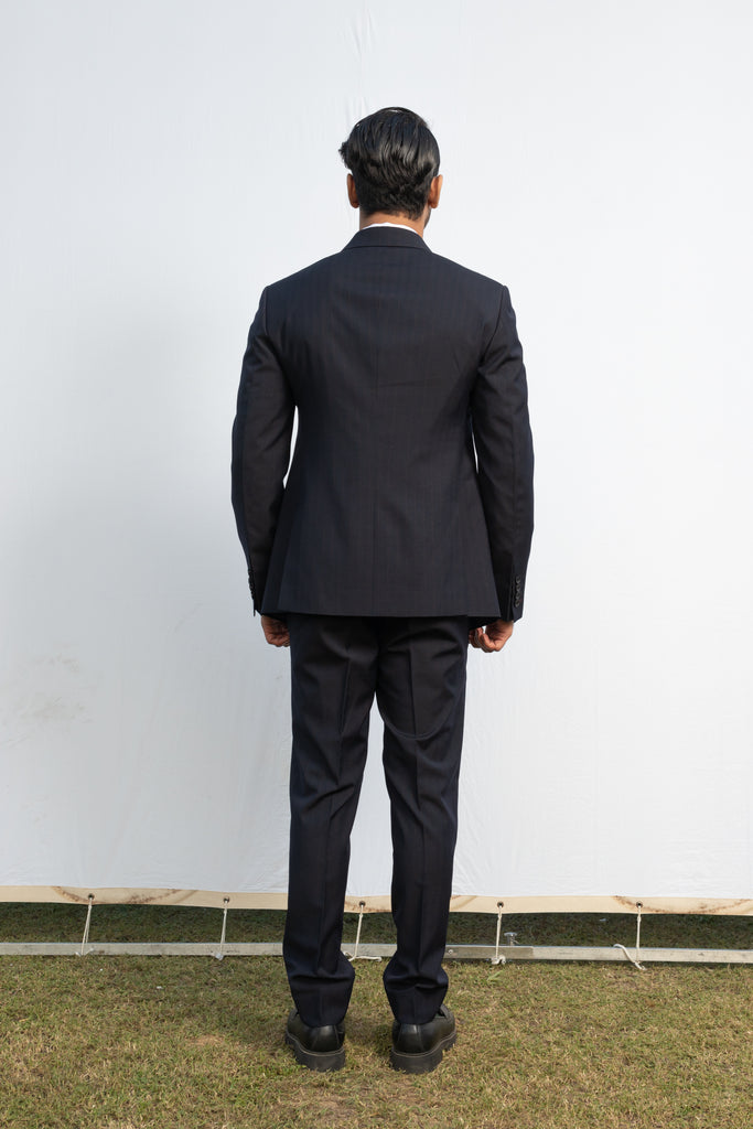 Navy Blue Thin Striped Suit.