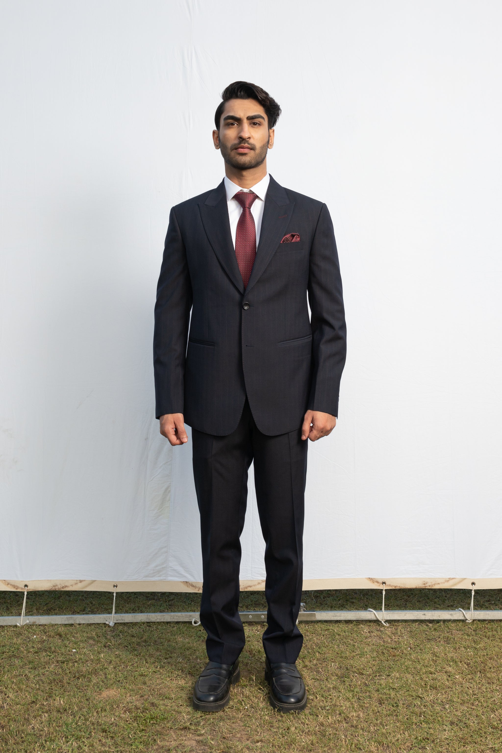 Navy Blue Thin Striped Suit.