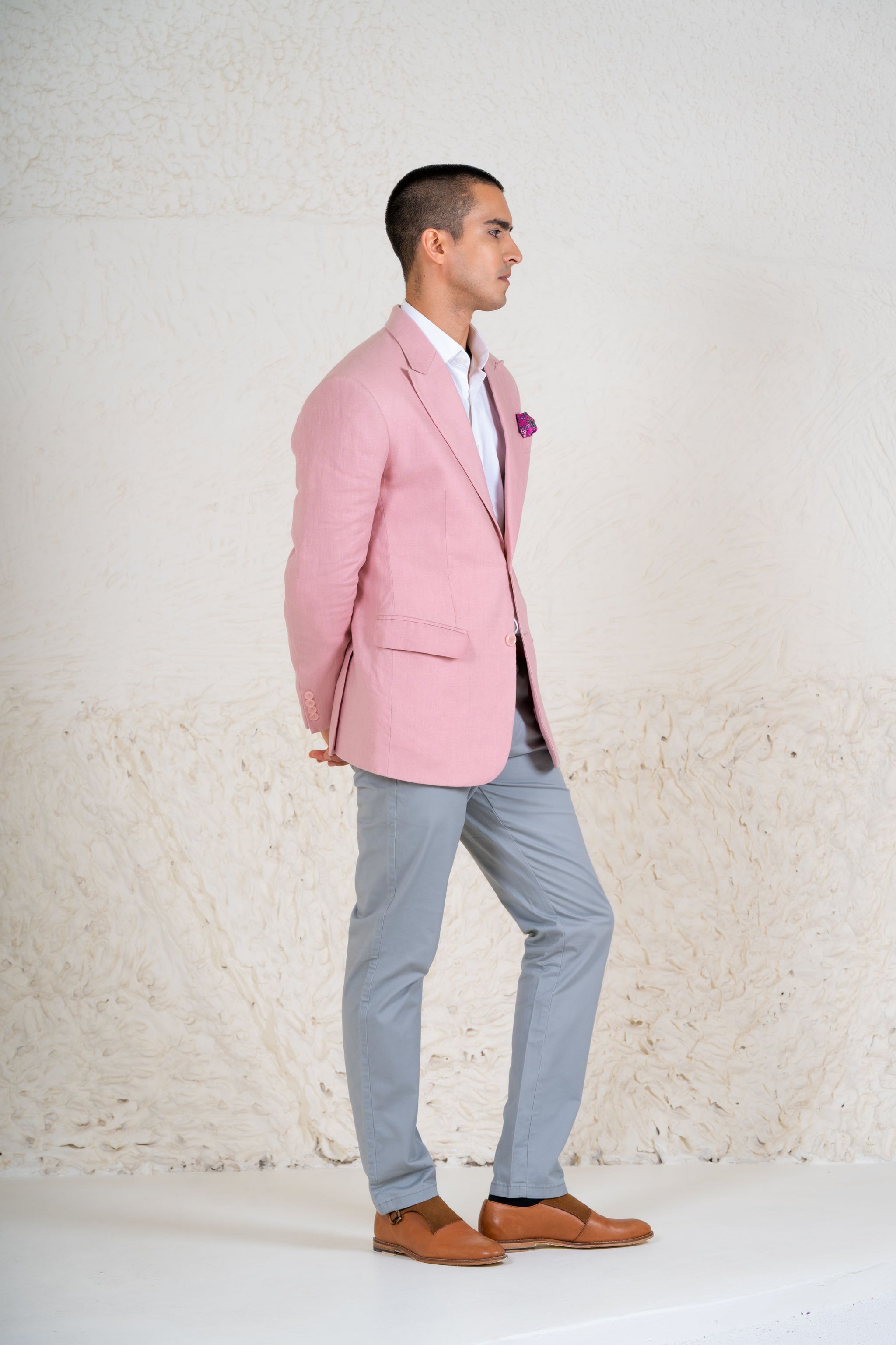 Summer pink linen blazer