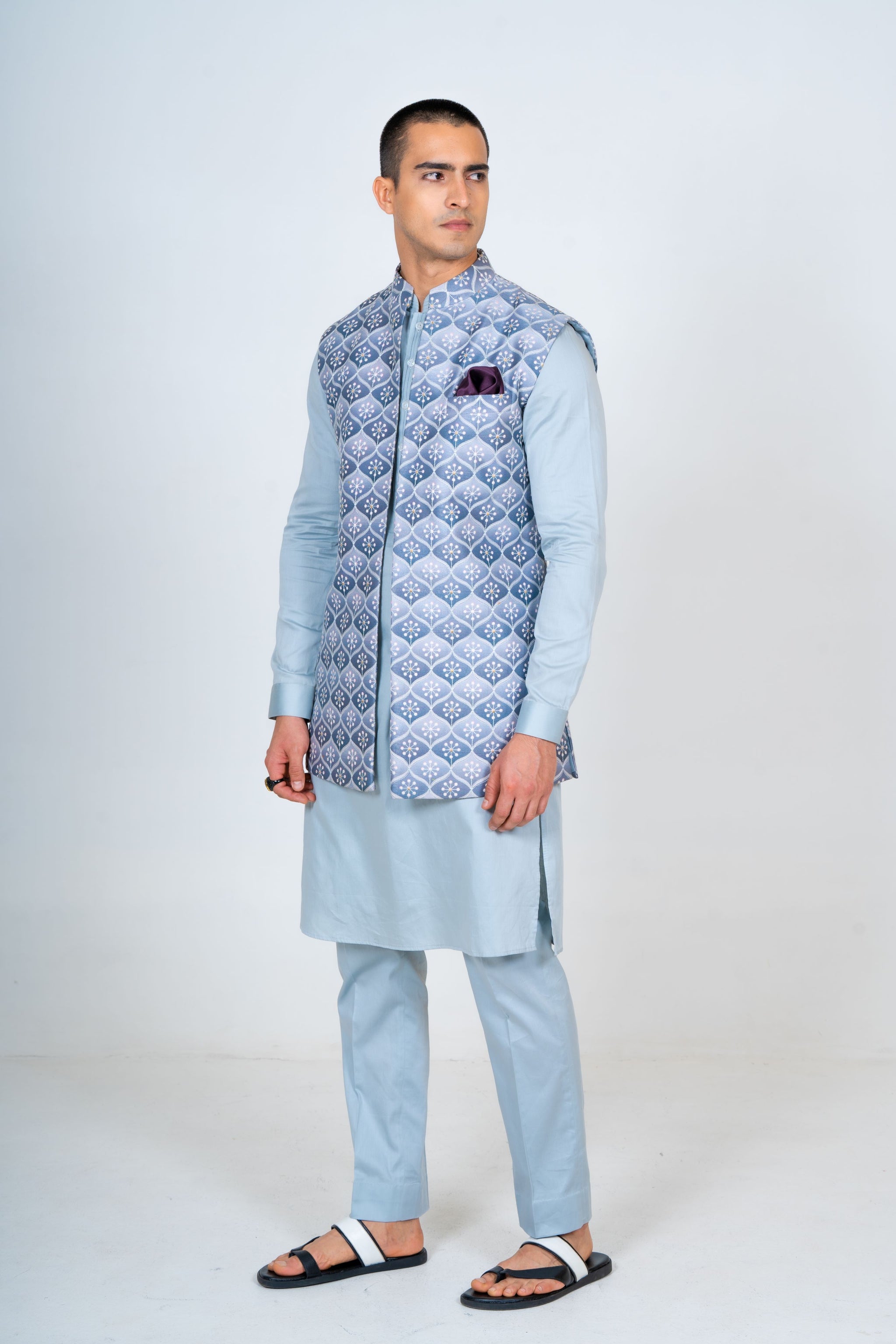 Silk Light Grey Nehru Jacket