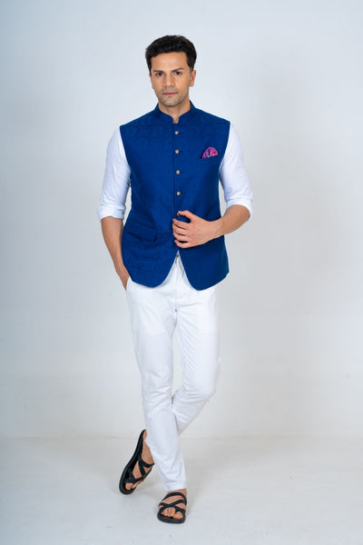 Blue Cotton Nehru Jacket