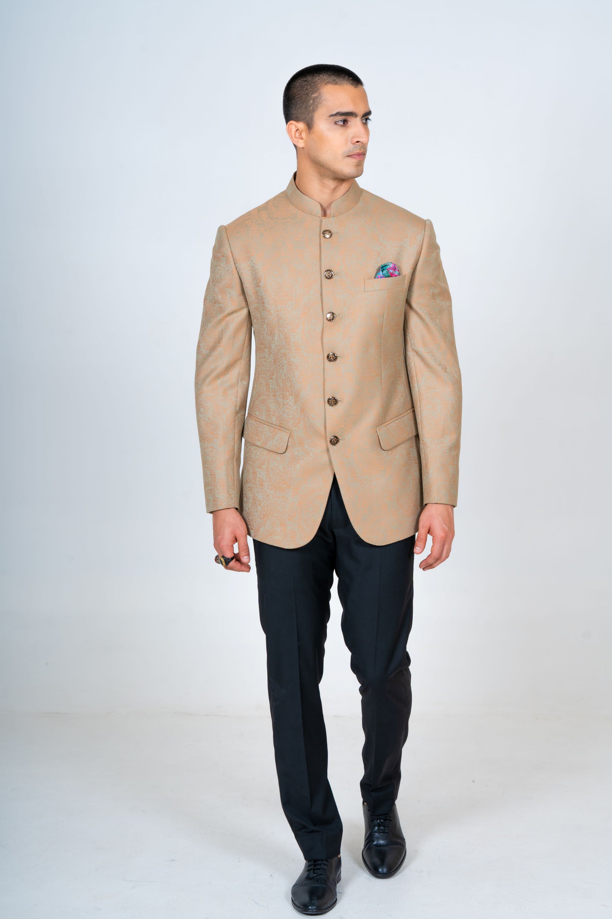 Summer Jacquard Bandhgala Top Suit