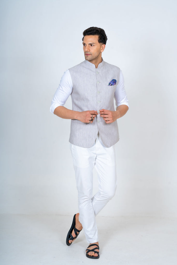 Grey Linen Nehru Jacket