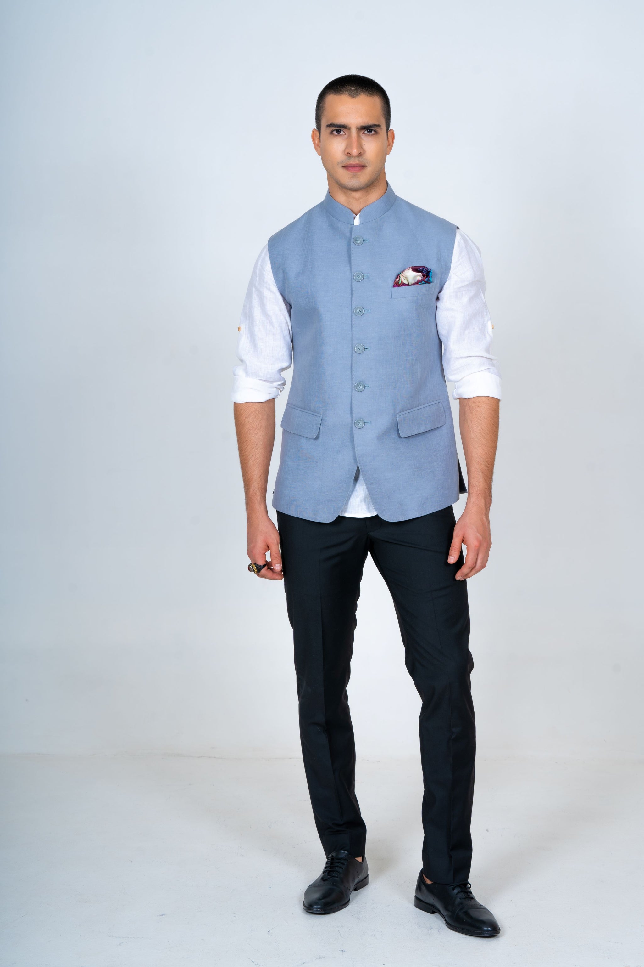 Sky Blue Linen Nehru Jacket