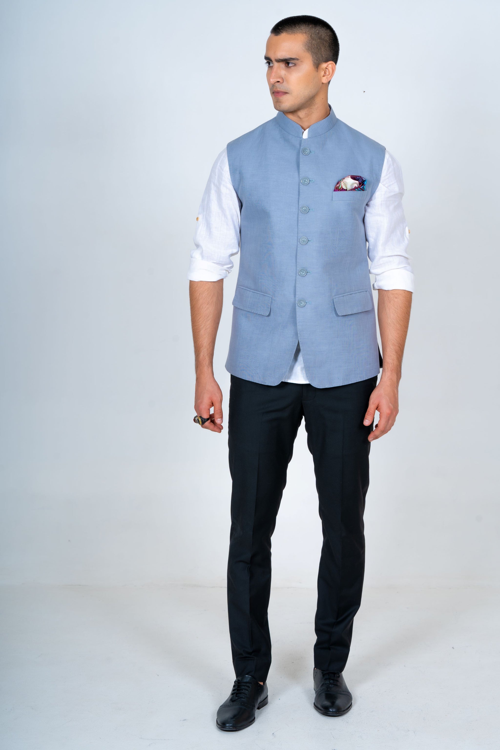 Sky Blue Linen Nehru Jacket