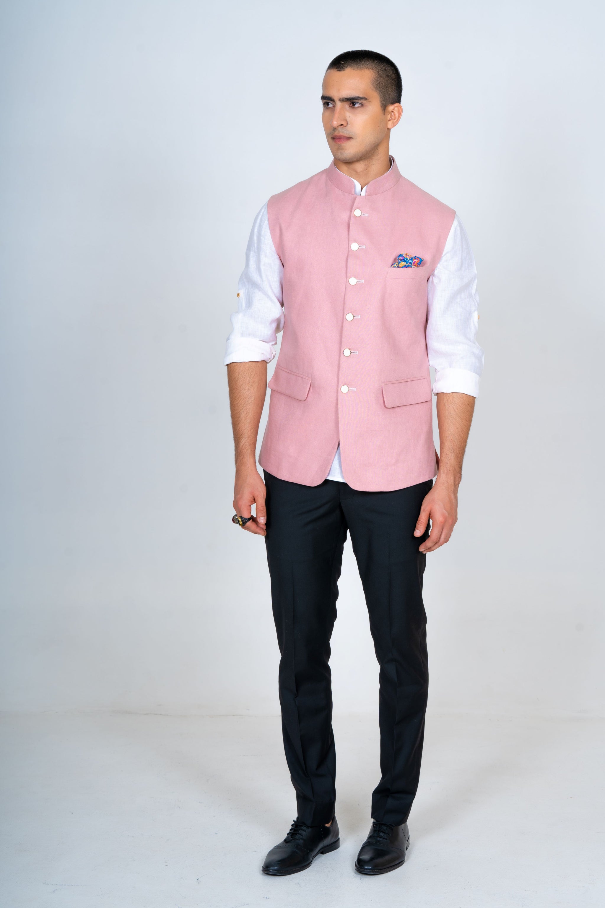 Summer pink linen Nehru Jacket