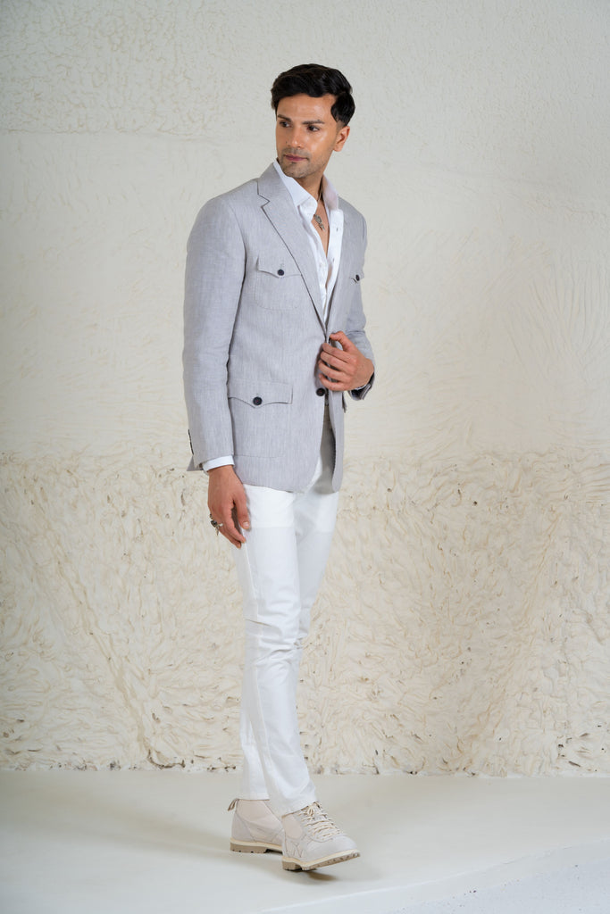 Grey linen Safari suit