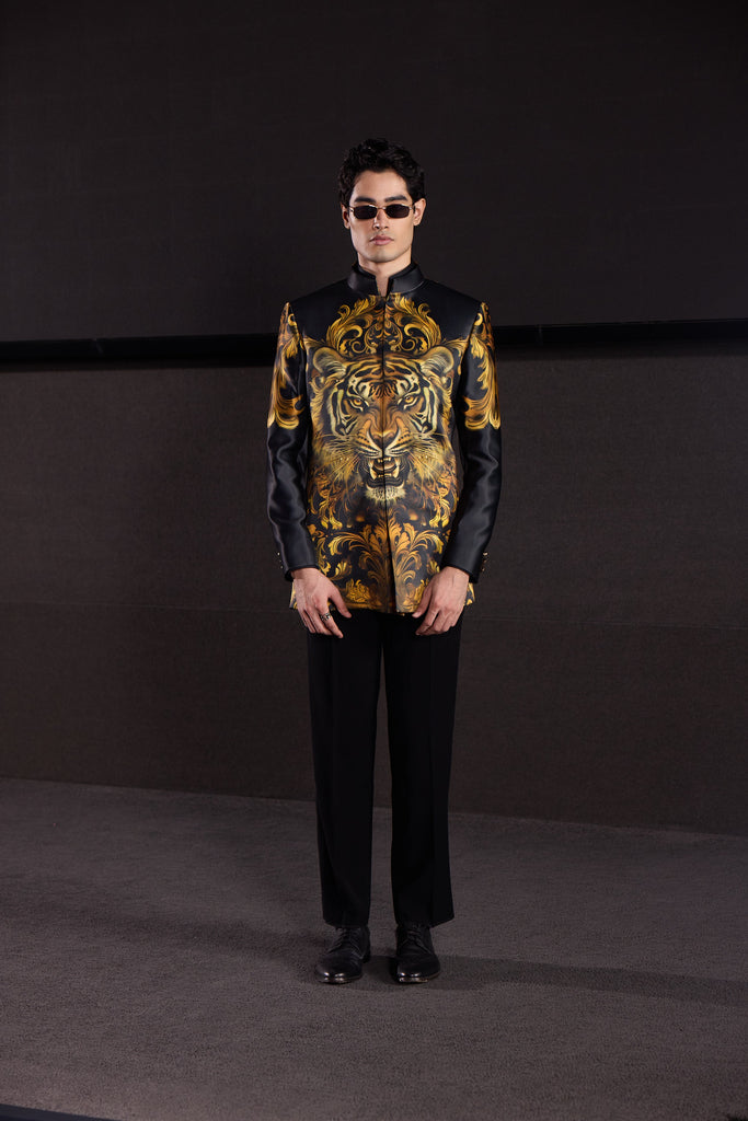 ROARING TIGER PRINT BANDHGALA