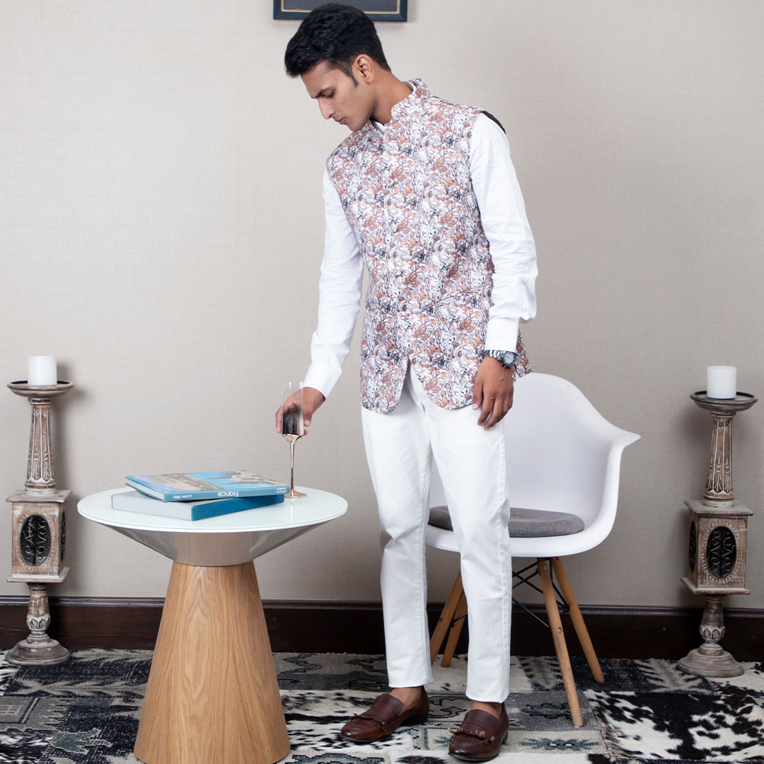 Itarsi Abstract Print Nehru Jacket