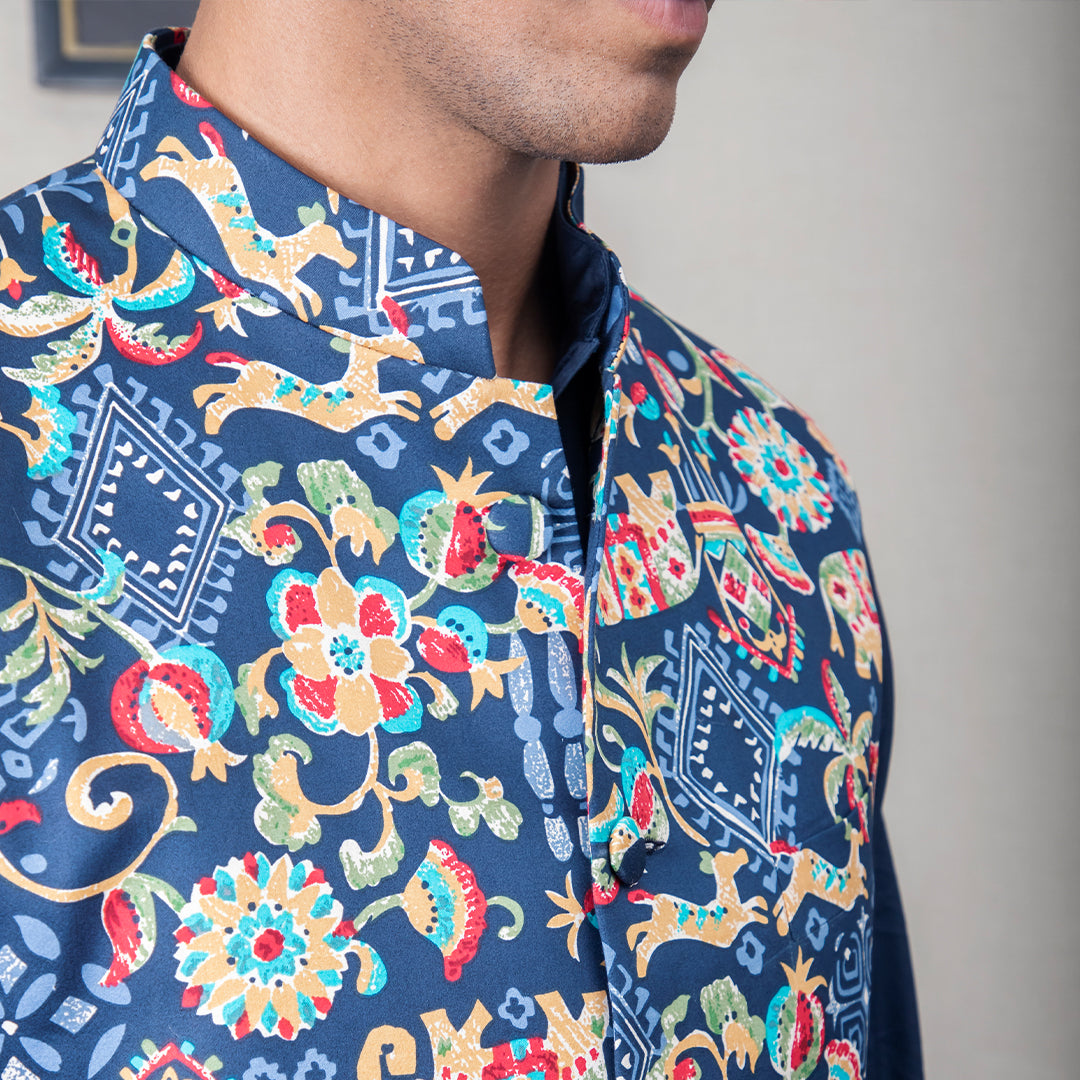 Chanakya Abstract Print Nehru Jacket