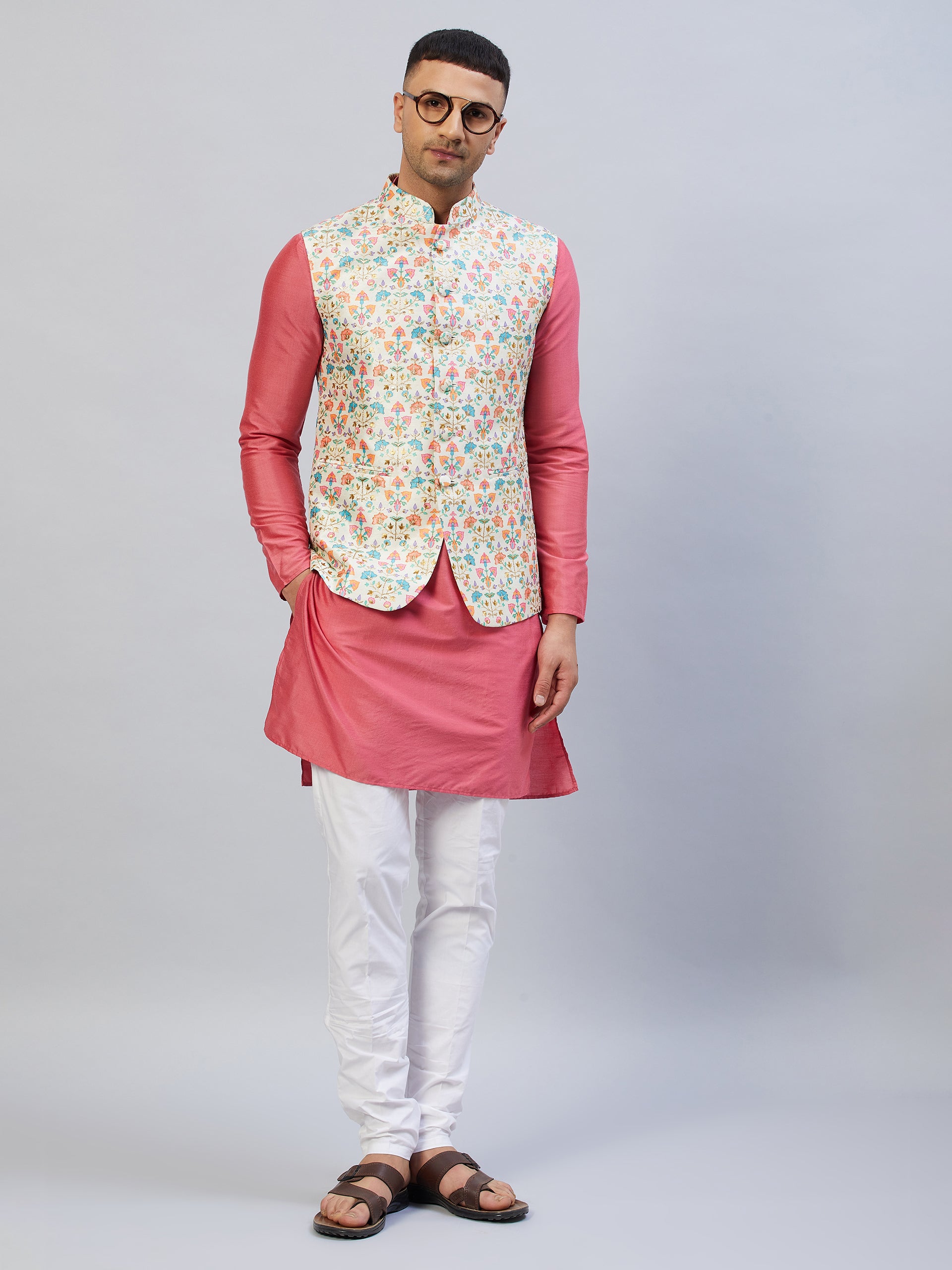 Off White Embroidered Nehru Jacket